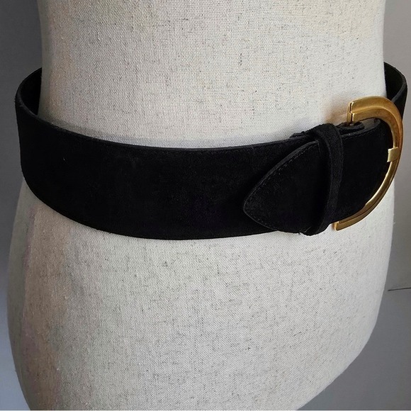 Motion East Black Suede Leather Gold Buckle 80s Glam Wide Statement Belt Medium main image 9